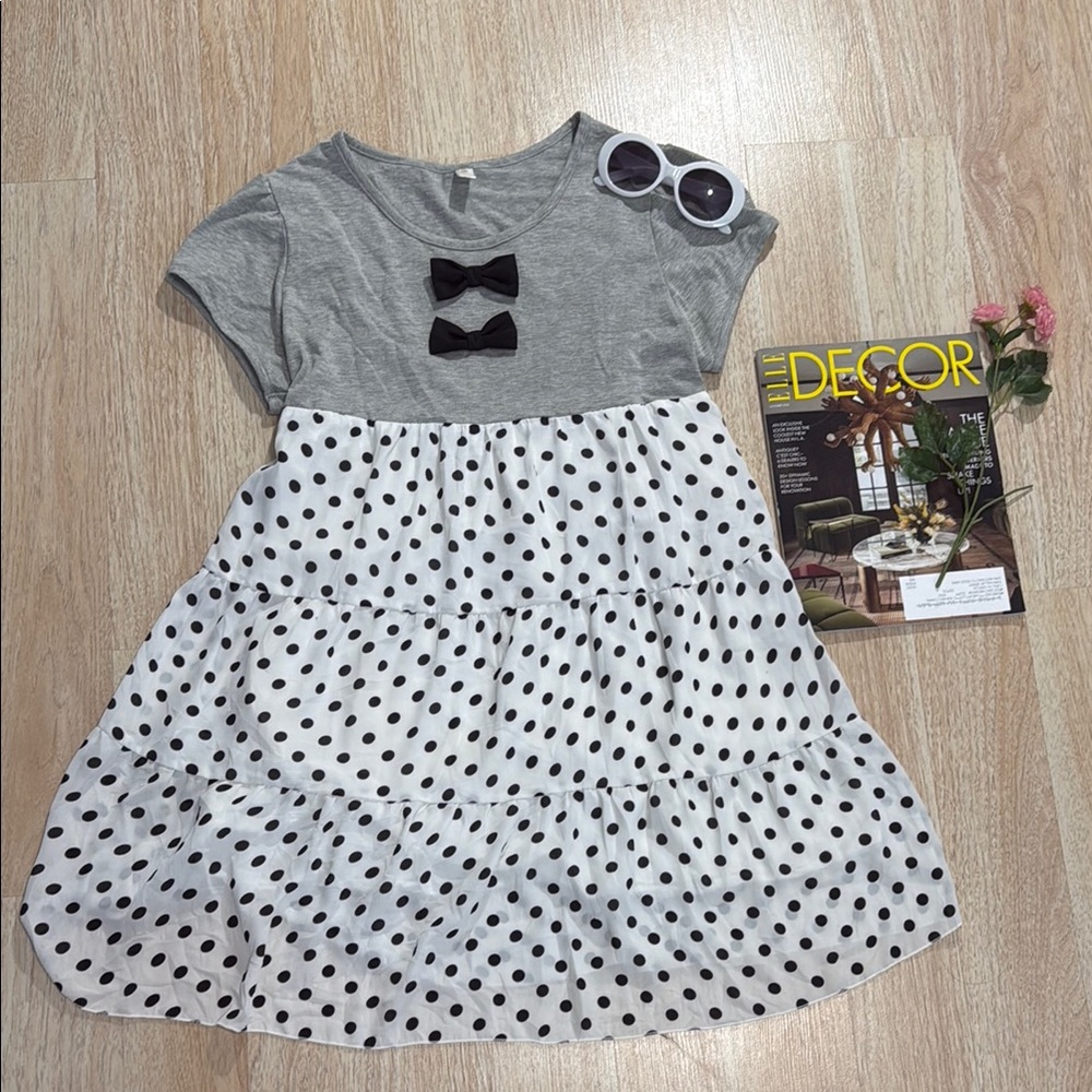 Gray and White Polka Dot Kids Dress